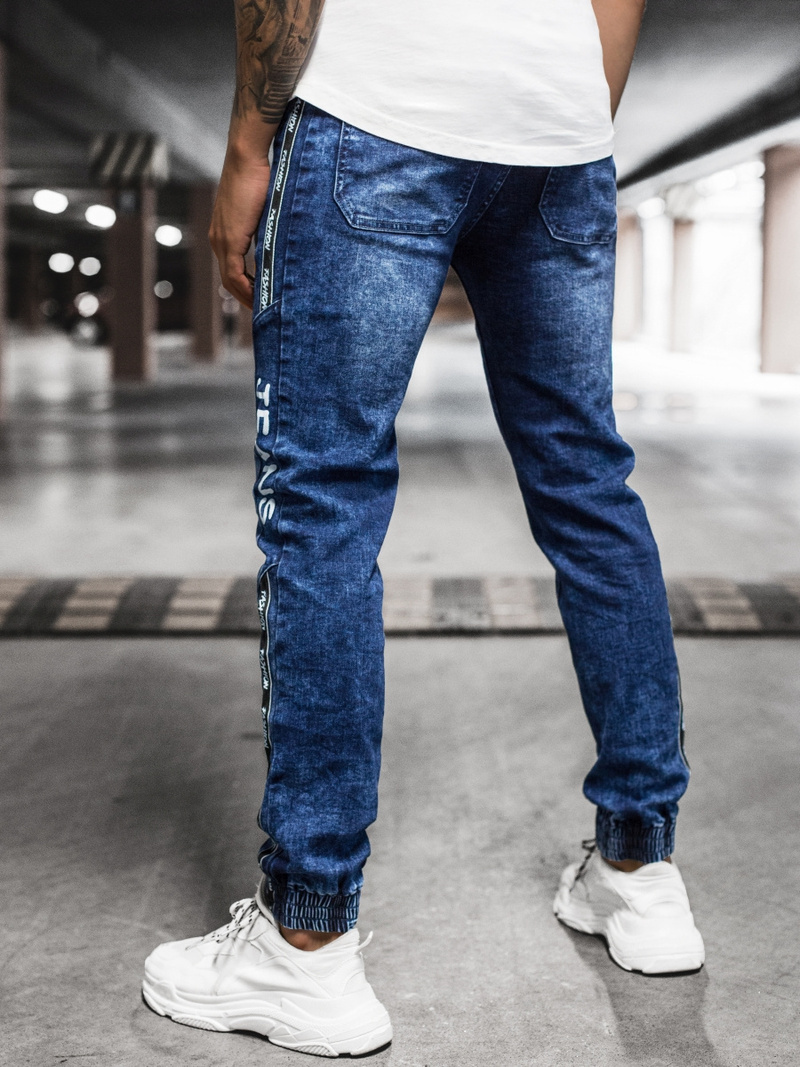 Spodnie jeansowe joggery męskie niebieskie OZONEE DR/TF084