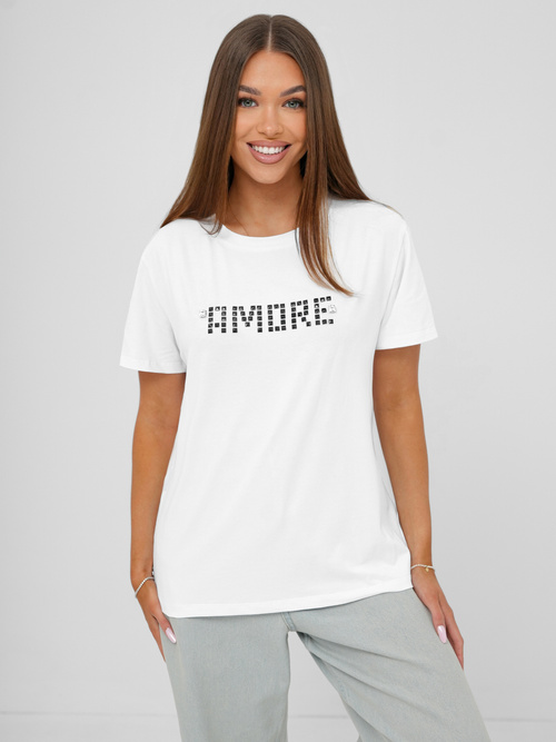 T-shirt damski z ćwiekami biało-czarny OZONEE JS/YJ77716