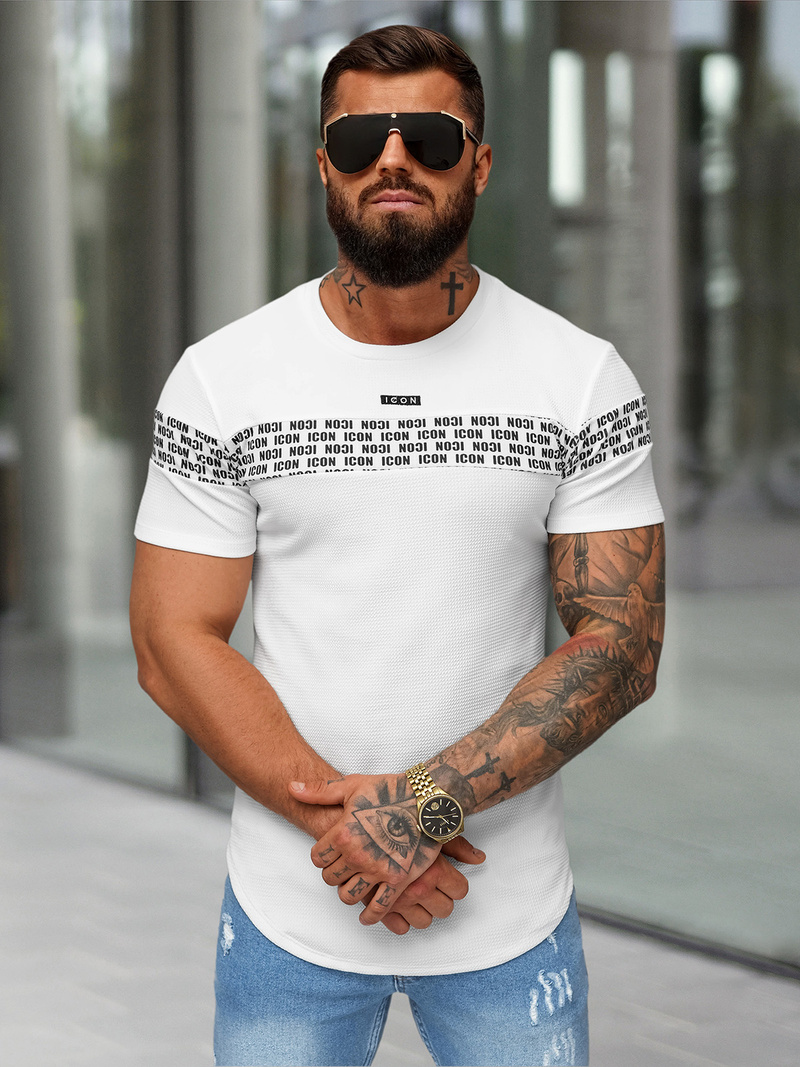 T-shirt męski slim-fit biały OZONEE O/B1216
