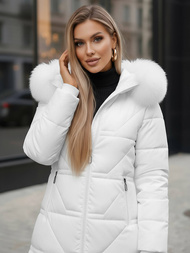 Kurtka zimowa damska długa z futerkiem biała OZONEE JS/16M9099/281Z