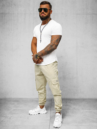 Spodnie męskie joggery beżowe OZONEE O/G3006Z