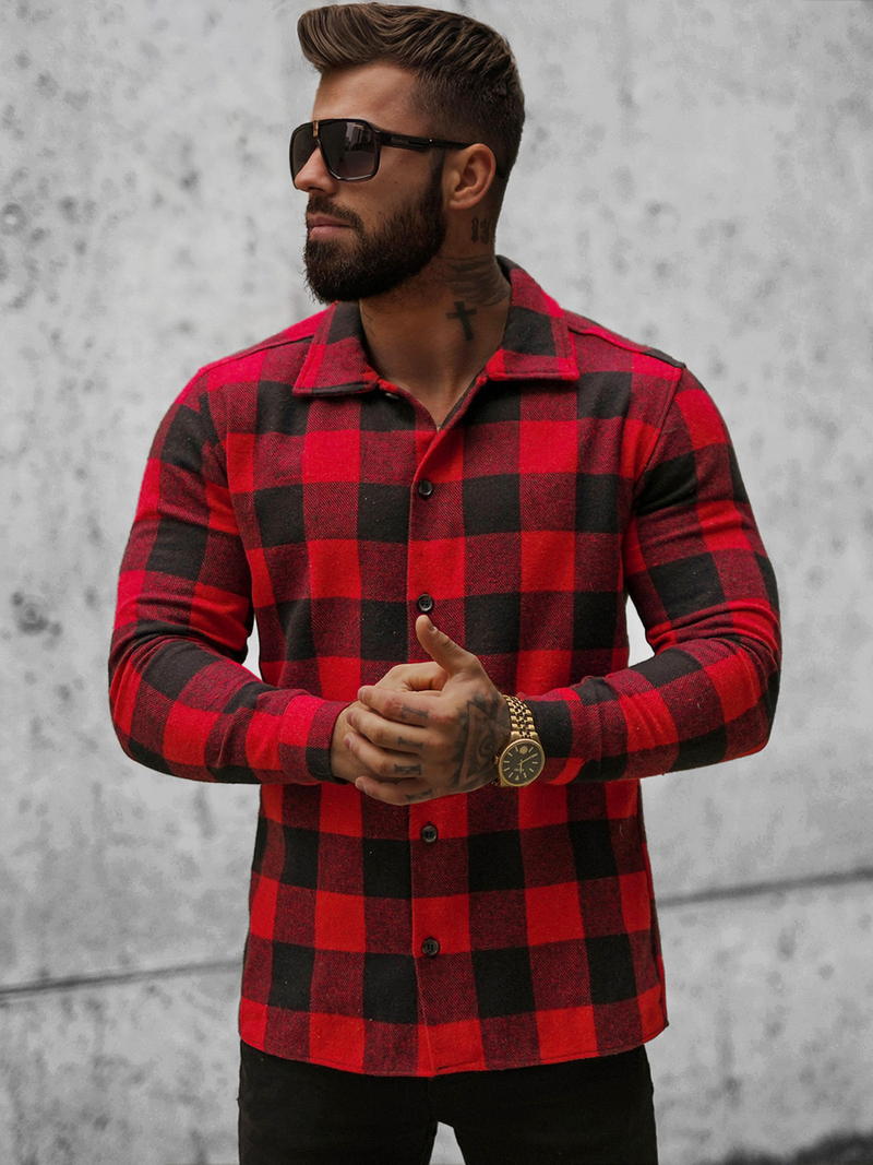 Koszula flanelowa męska czarno-czerwona OZONEE O/L0149