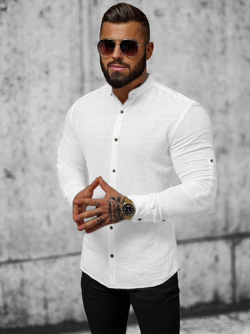 Koszula męska ze stójką biała OZONEE O/V33