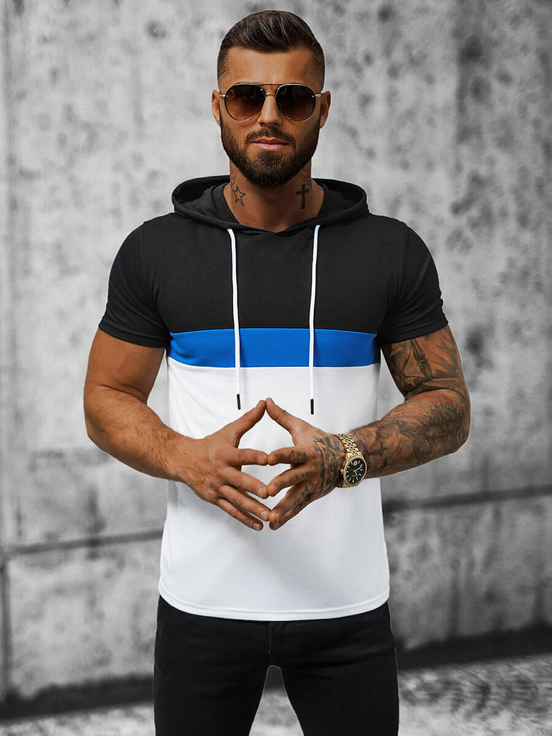 T-Shirt męski z kapturem czarny OZONEE JS/8T982