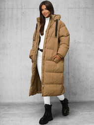 Kurtka zimowa damska długa pikowana camelowa OZONEE JS/5M3163/84Z