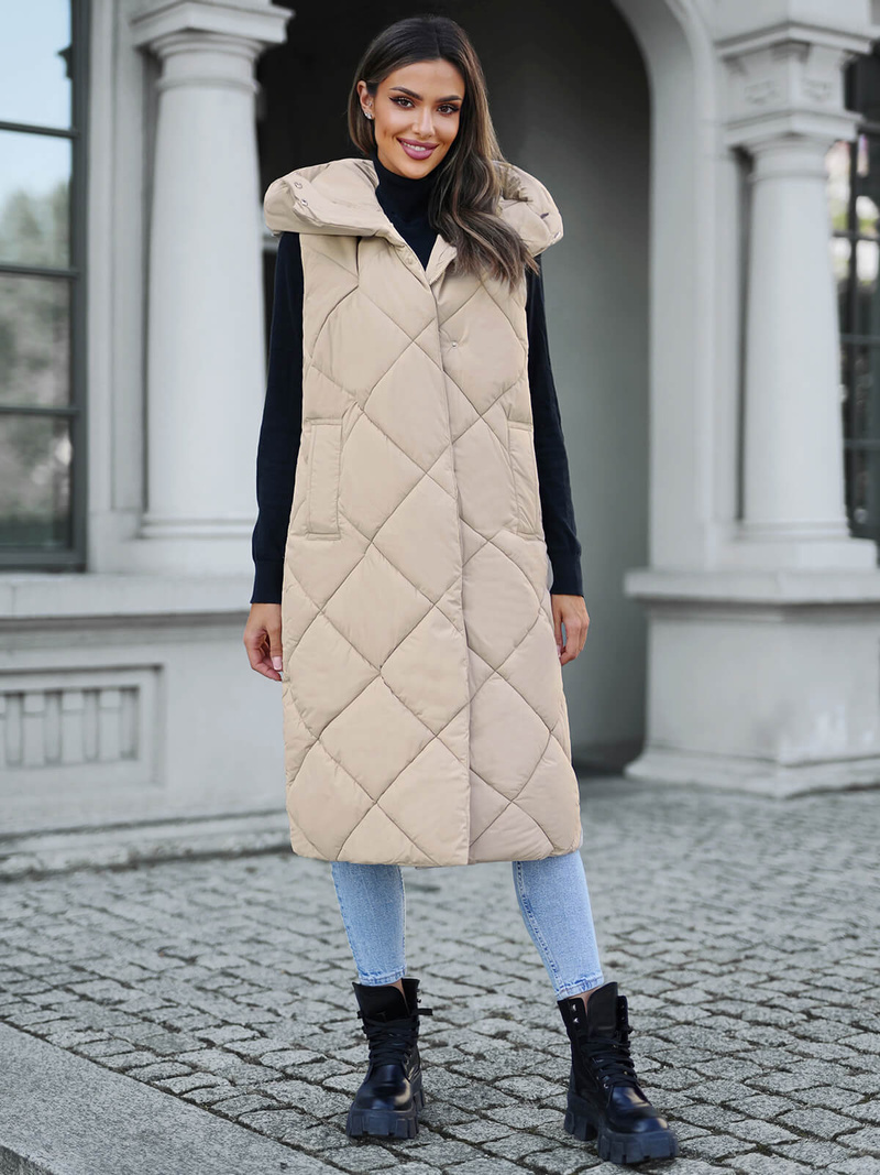 Kamizelka damska długa pikowana beżowa OZONEE JS/5M3165/62Z