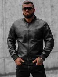Kurtka skórzana męska bomberka czarna OZONEE O/3A65