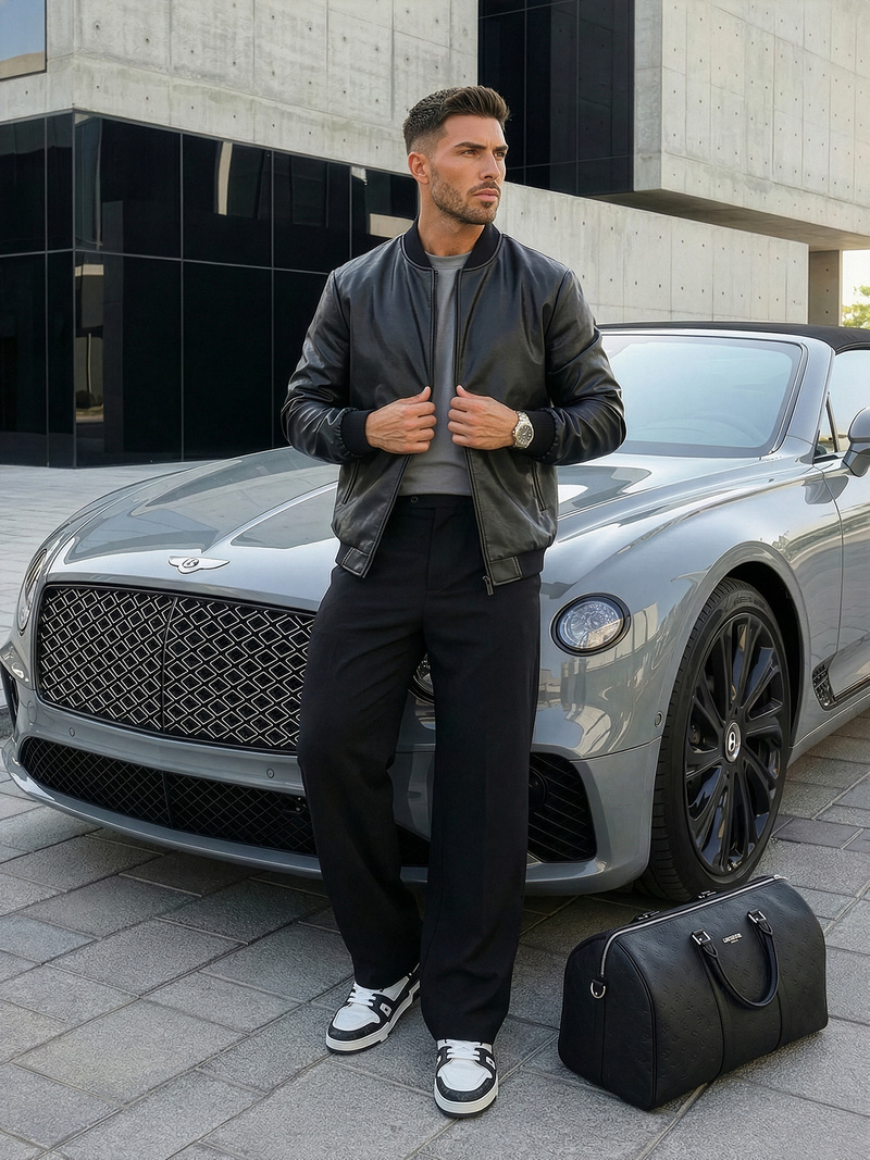 Kurtka skórzana męska czarna OZONEE JS/11Z8015Z