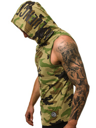 Koszulka bez rękawów z kapturem męska zielony-moro OZONEE O/2537 