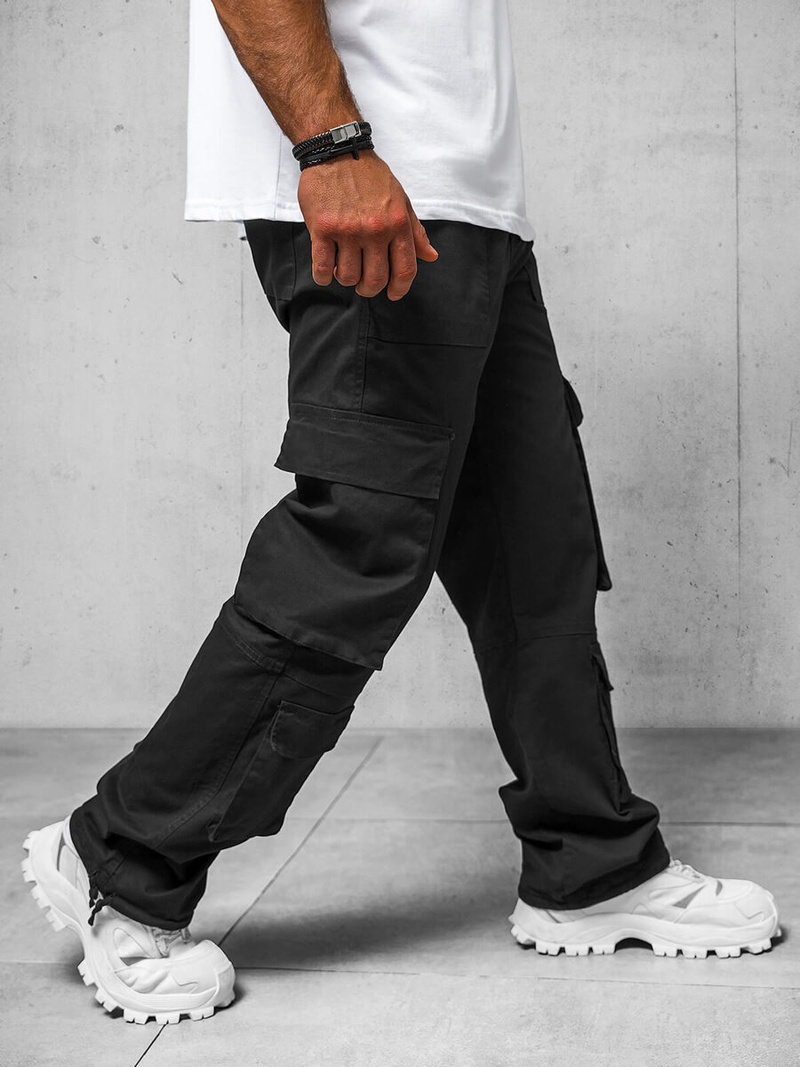 Spodnie męskie cargo wide leg czarne OZONEE O/G3041Z