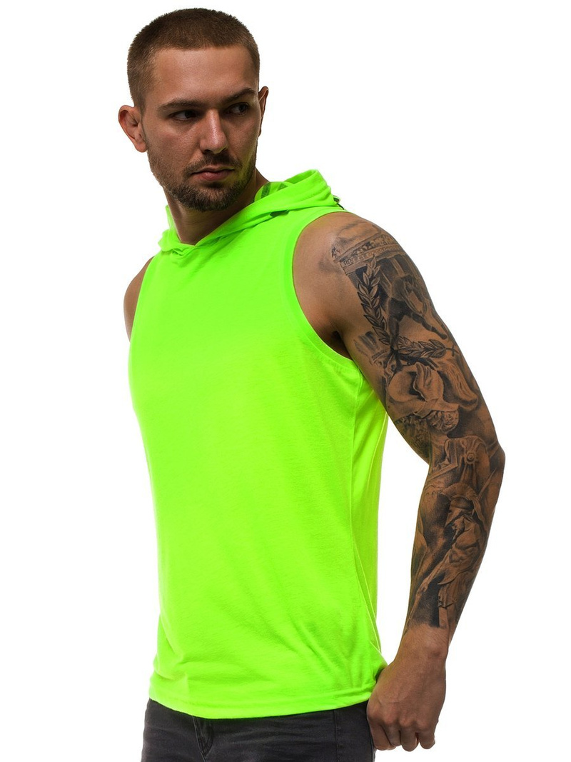 Koszulka bez rękawów z kapturem męska zielony-neon OZONEE O/2537X