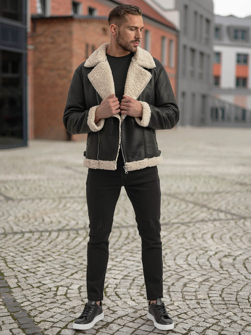 Kurtka skórzana męska czarna OZONEE JS/11Z8273