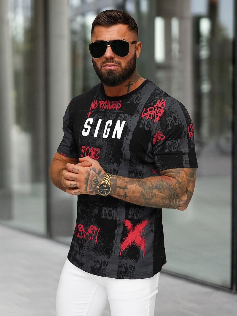 T-shirt męski czarny OZONEE O/MPO3468