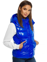 Kamizelka damska pikowana z kapturem niebieska OZONEE O/SW025/2
