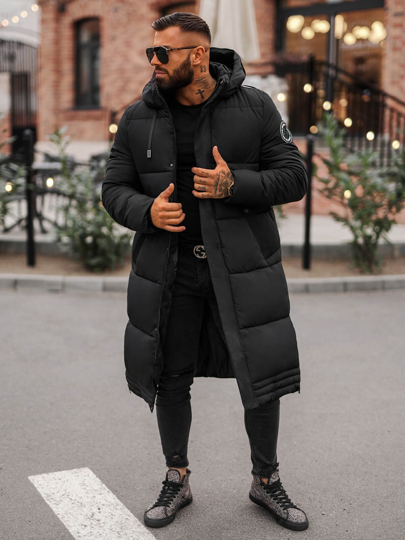 Kurtka zimowa męska długa czarna OZONEE JS/19M1290/392