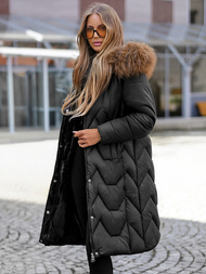 Kurtka zimowa damska z futerkiem czarna OZONEE O/5M3229/392