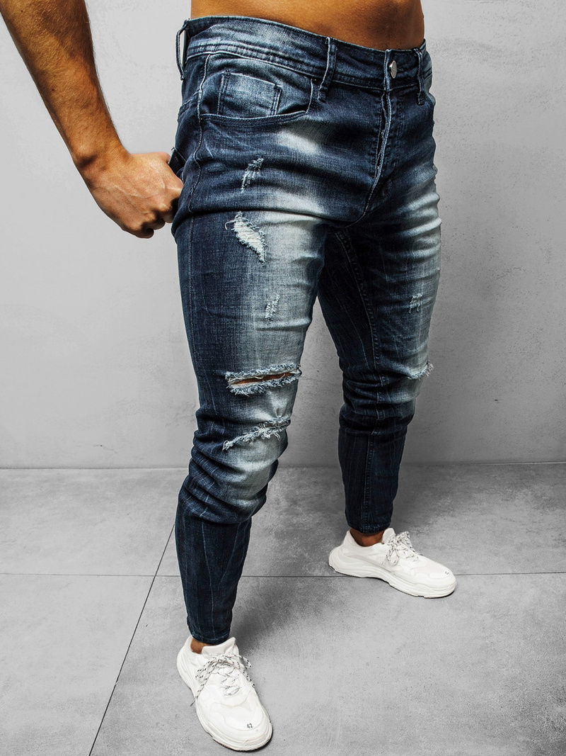 Spodnie jeansowe męskie ciemno-niebieskie OZONEE NB/MP0002BS