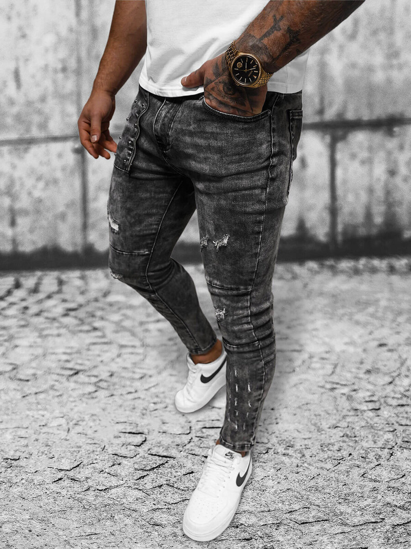 Spodnie jeansowe męskie grafitowe OZONEE DR/TF216