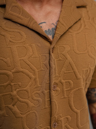 Koszula męska z krótkim rękawem brązowa OZONEE O/B2256