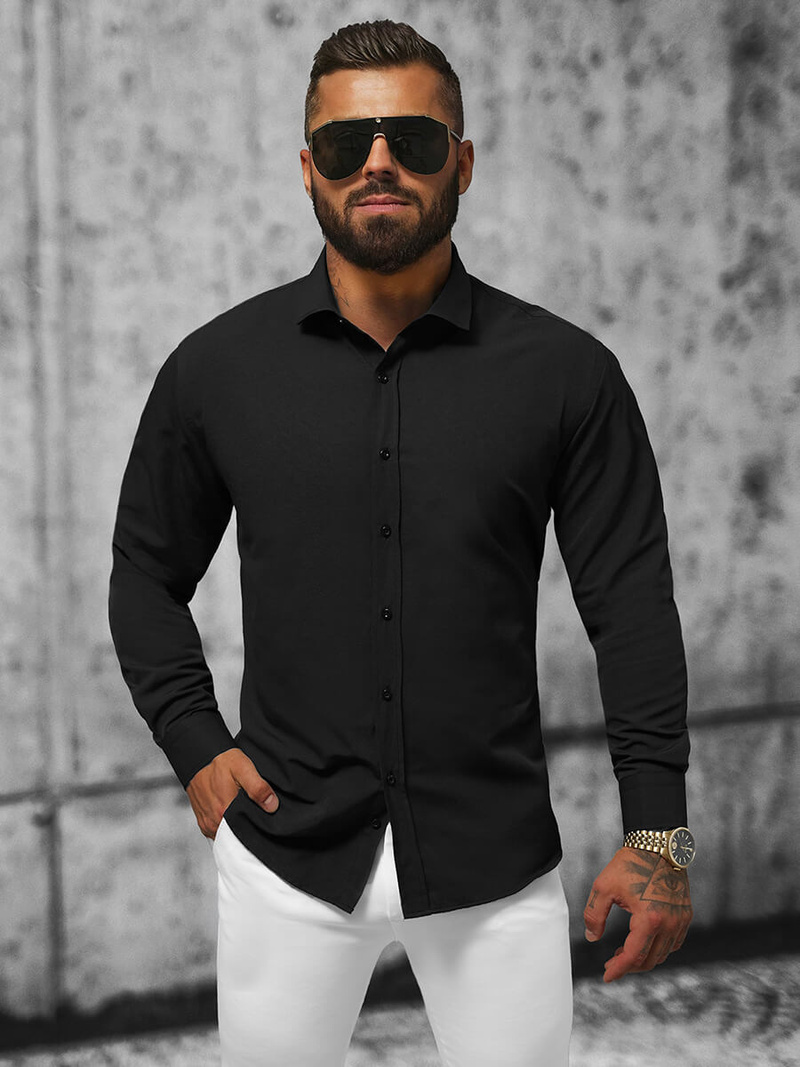 Класична сорочка чоловіча Чорна OZONEE O/3777