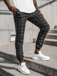 Spodnie męskie chino joggery w kratę czarne OZONEE DJ/2285/22Z