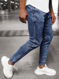 Spodnie jeansowe joggery męskie ciemno-niebieskie OZONEE DJ/5671