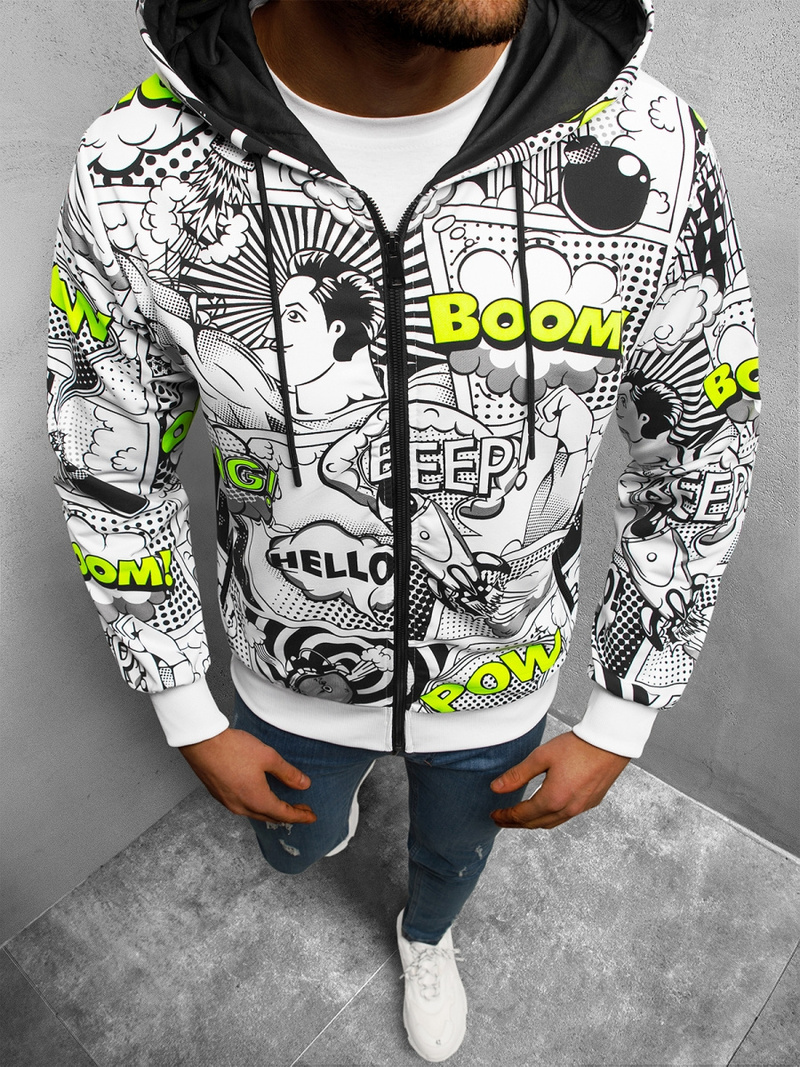 Bluza z kapturem rozpinana męska biała OZONEE O/HM750Z