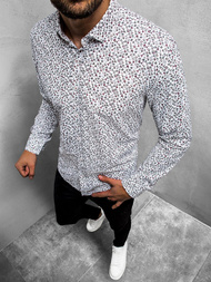 Elegancka koszula męska we wzory długi rękaw biała OZONEE O/3010/20