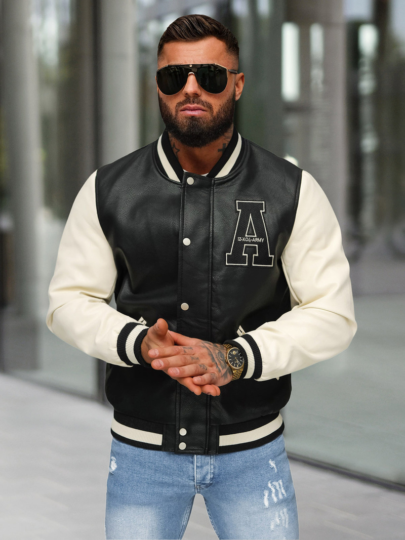 Чоловіча шкіряна куртка Чорно-Бiла OZONEE JS/11Z8112Z