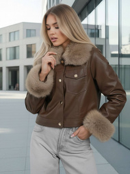 Kurtka skórzana damska z futerkiem czekoladowa OZONEE JS/61M8513/158