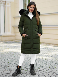 Kurtka zimowa damska długa pikowana khaki OZONEE O/W377Z