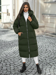 Kurtka zimowa damska długa pikowana ciemno-zielona OZONEE JS/5M3163/136Z