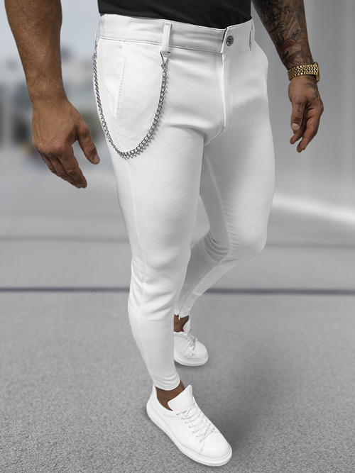 Spodnie męskie chino materiałowe białe OZONEE DJ/3300
