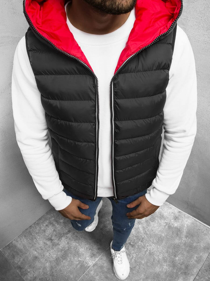 Kamizelka męska pikowana z kapturem czarna OZONEE N/6878/1