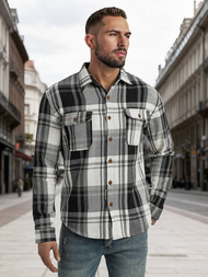 Koszula flanelowa męska w kratę czarno-biała OZONEE NB/MC728N/3