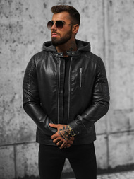 Чоловіча шкіряна куртка Чорна OZONEE JS/11Z8018