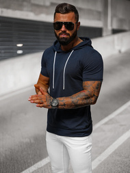 T-shirt męski z kapturem granatowy OZONEE JS/8T955/25