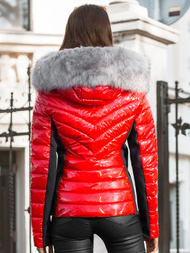 Kurtka zimowa damska z futerkiem czerwona OZONEE O/DK059/4Z