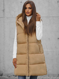 Kamizelka damska długa pikowana z kapturem beżowa OZONEE O/81266Z