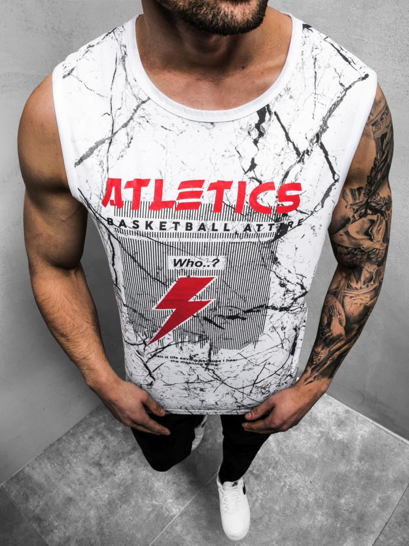 Koszulka męska bez rękawów biała OZONEE JS/SS11028Z