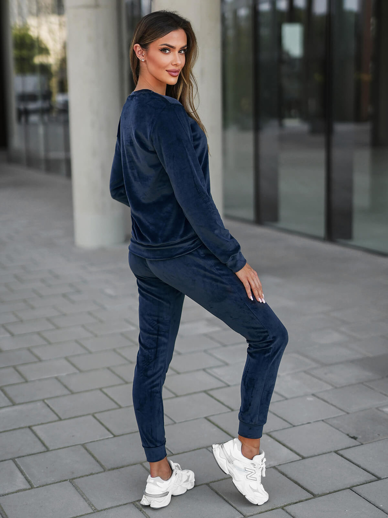 Komplet dresowy damski welurowy granatowy OZONEE O/8C1173/25