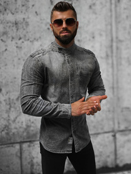 Koszula męska jeansowa ze stójką szara OZONEE NB/MC713G