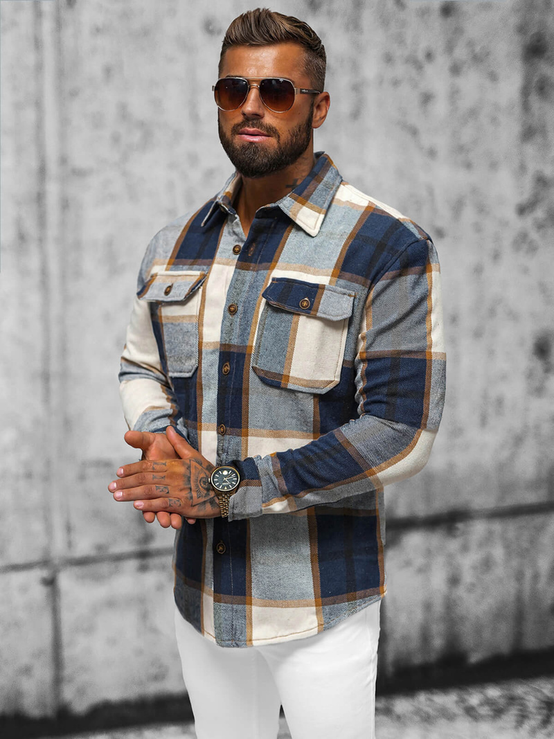 Koszula flanelowa męska granatowa OZONEE NB/MC727B