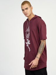 T-Shirt z kapturem męski bordowy OZONEE MR/21553