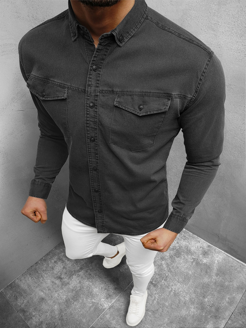 Чоловіча джинсова сорочка Графiтова OZONEE O/K1263