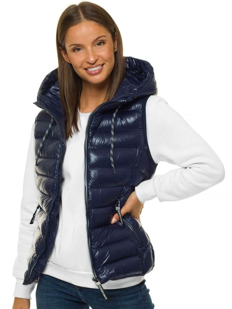 Kamizelka damska pikowana z kapturem granatowa OZONEE N/6816/2
