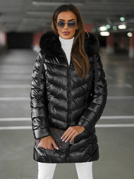 Kurtka zimowa damska długa z futerkiem czarna OZONEE JS/5M3139/392AZ