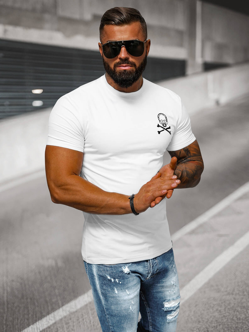 T-shirt męski slim fit biały OZONEE NB/MT3066