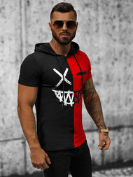 T-shirt męski z kapturem czarno-czerwony OZONEE JS/8T981