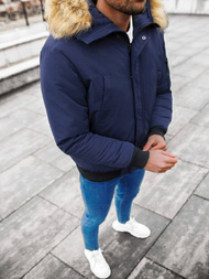 Kurtka zimowa męska z futerkiem granatowa OZONEE JS/M2019/215